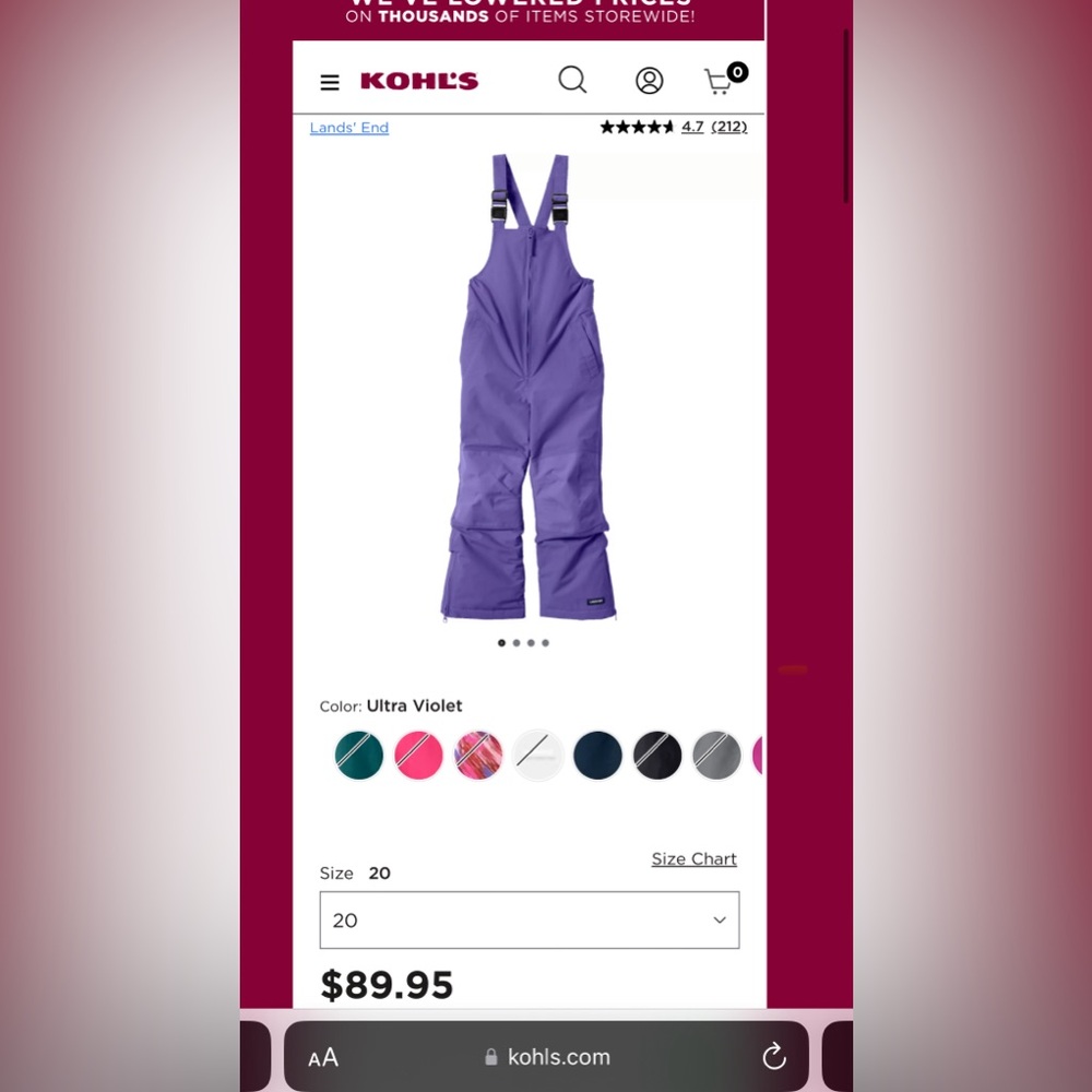 Lands’ End purple 2T snow bib